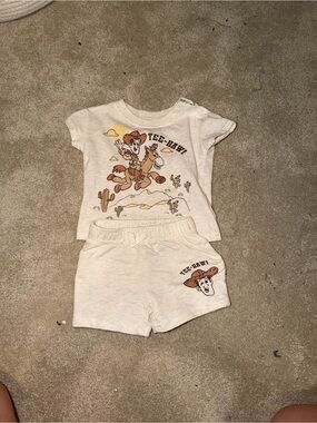 Infant Cowboy Graphic Tee & Shorts Set - Cream with Brown Print
